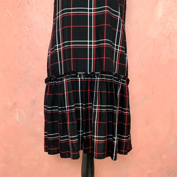 Violet Weekend Black Red Plaid Shift Dress/Black Check Dress/Drop Waist Dress/ - Picture 4 of 7